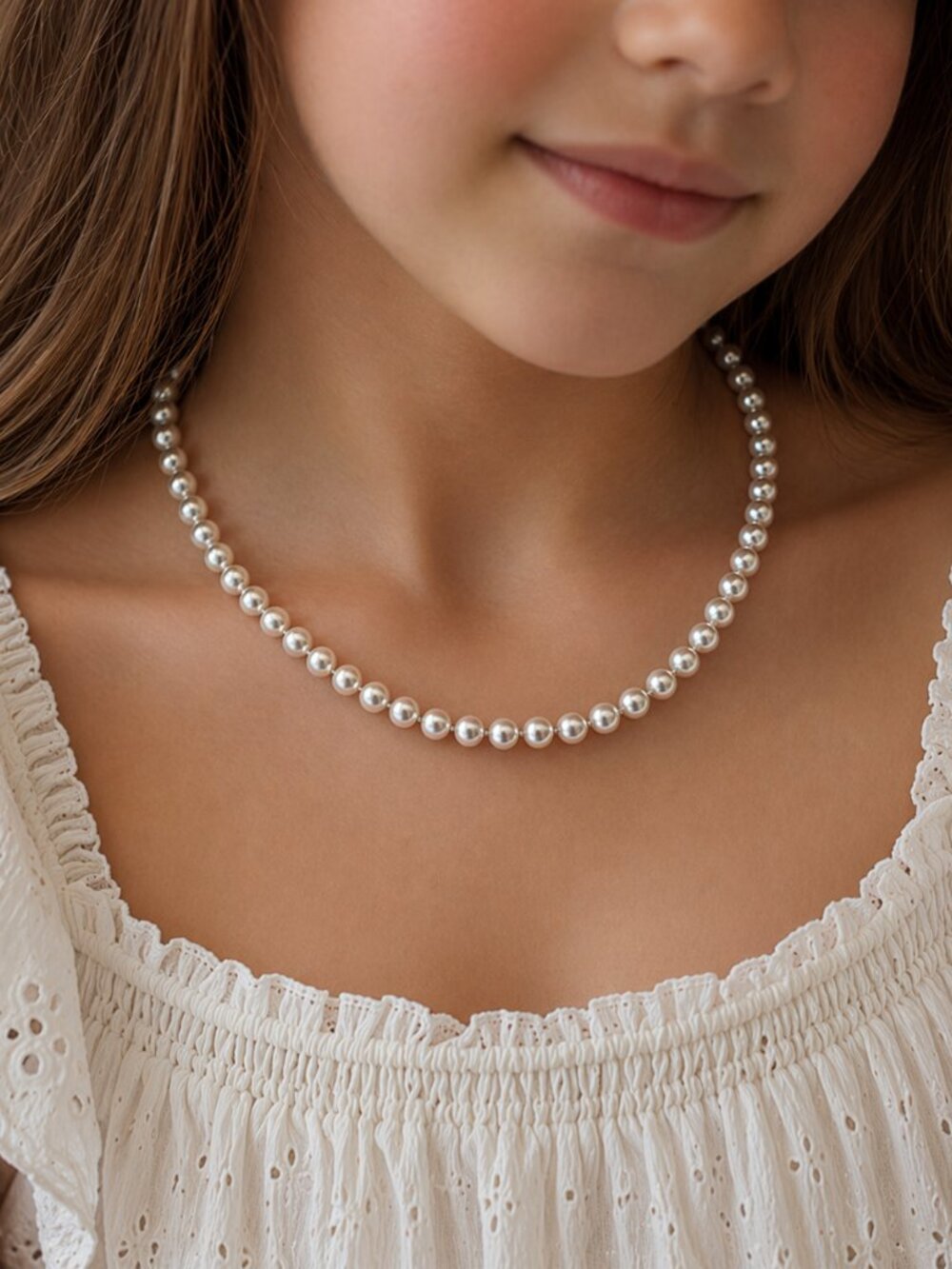 Vintage Faux Pearl Necklace Girls Classic Cream Beaded